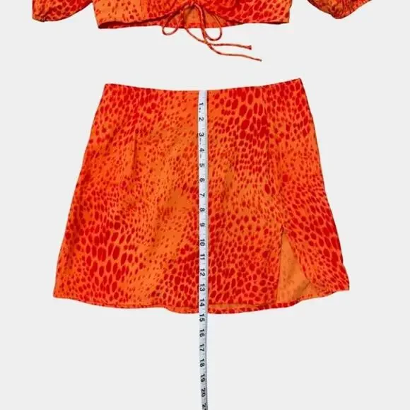 Motel Rocks Womens Two Piece Chelin Crop Top & Skirts Cheetah Tangerine Size XXS - Picture 10 of 11
